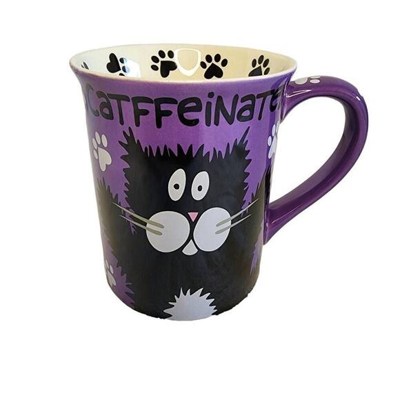 Our Name Is Mud Coffee Mugs, Catffeinated/Decatf Cat Lovers Ceramic Drinking Mug - Picture 1 of 7